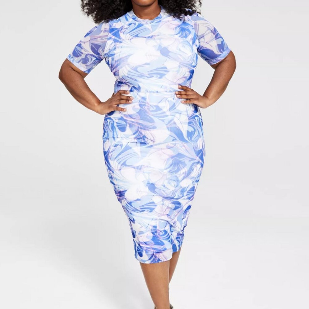 Nina Parker Stylish Blue and White  Midi Dress